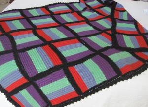 Striped squares wool crocheted throw